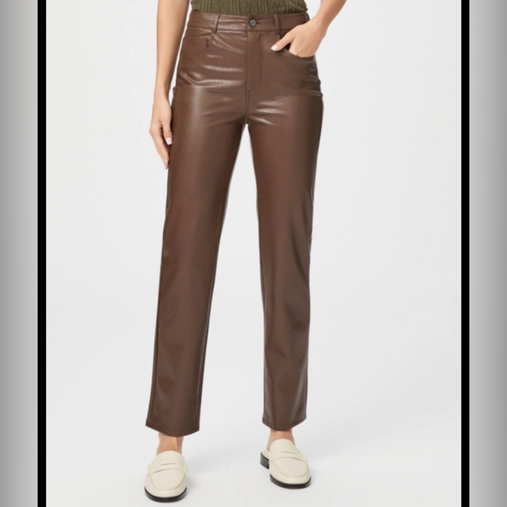 Express Straight Leg Brown Leather Pants